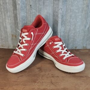Red Skechers Air-Cooled Arch Fit Sneakers with White Laces Size 10